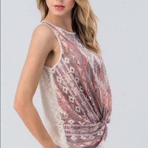 💛Front Knot Aztec Top